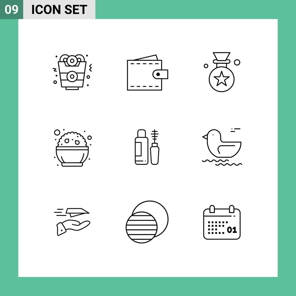 paquete de 9 signos y símbolos de contornos modernos para medios de impresión web, como elementos de diseño de vectores editables de comida del día de la estrella de phirni de sombra