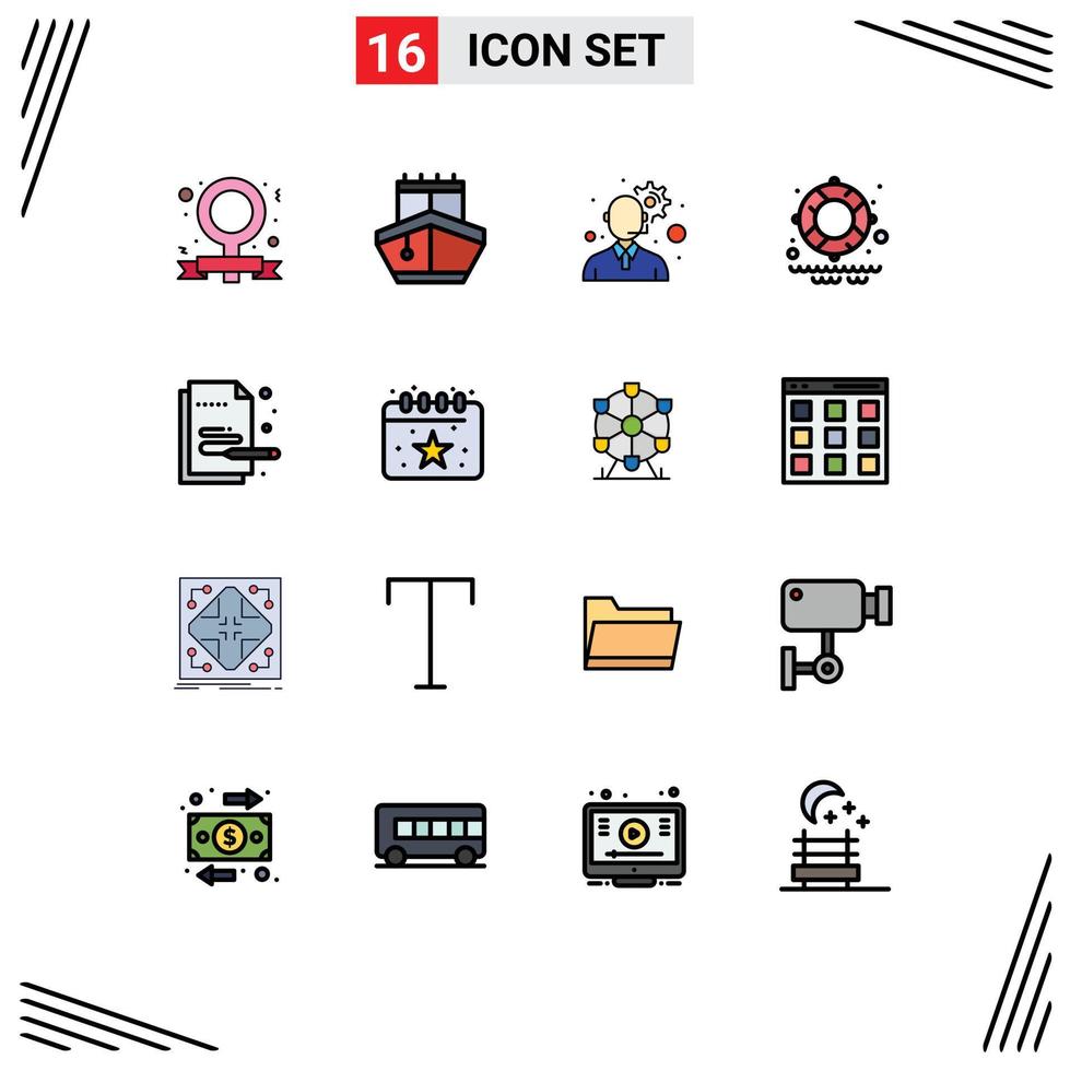 16 Universal Flat Color Filled Lines Set for Web and Mobile Applications pen paint customer service creative water Editable Creative Vector Design Elements