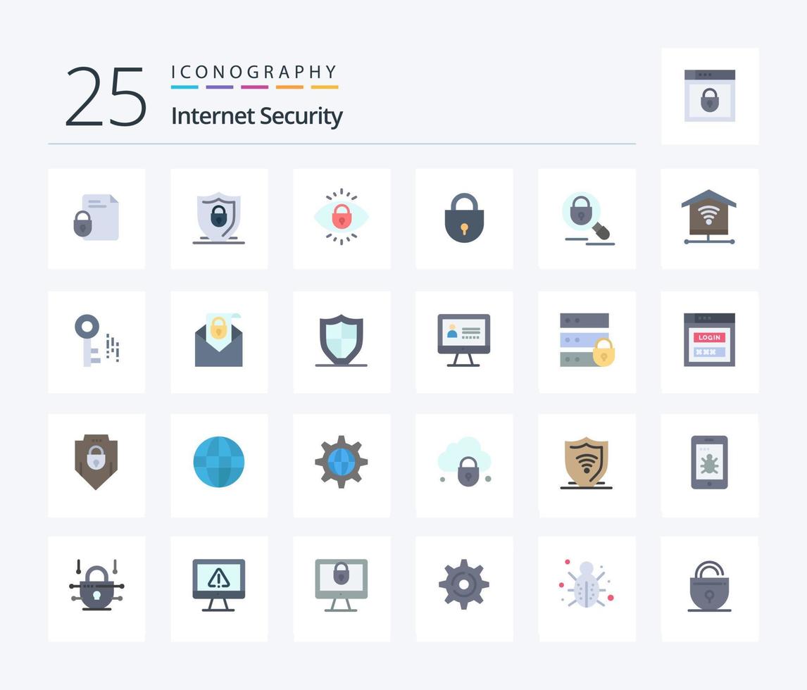 Internet Security 25 Flat Color icon pack including search. locked. security. lock. lock vector