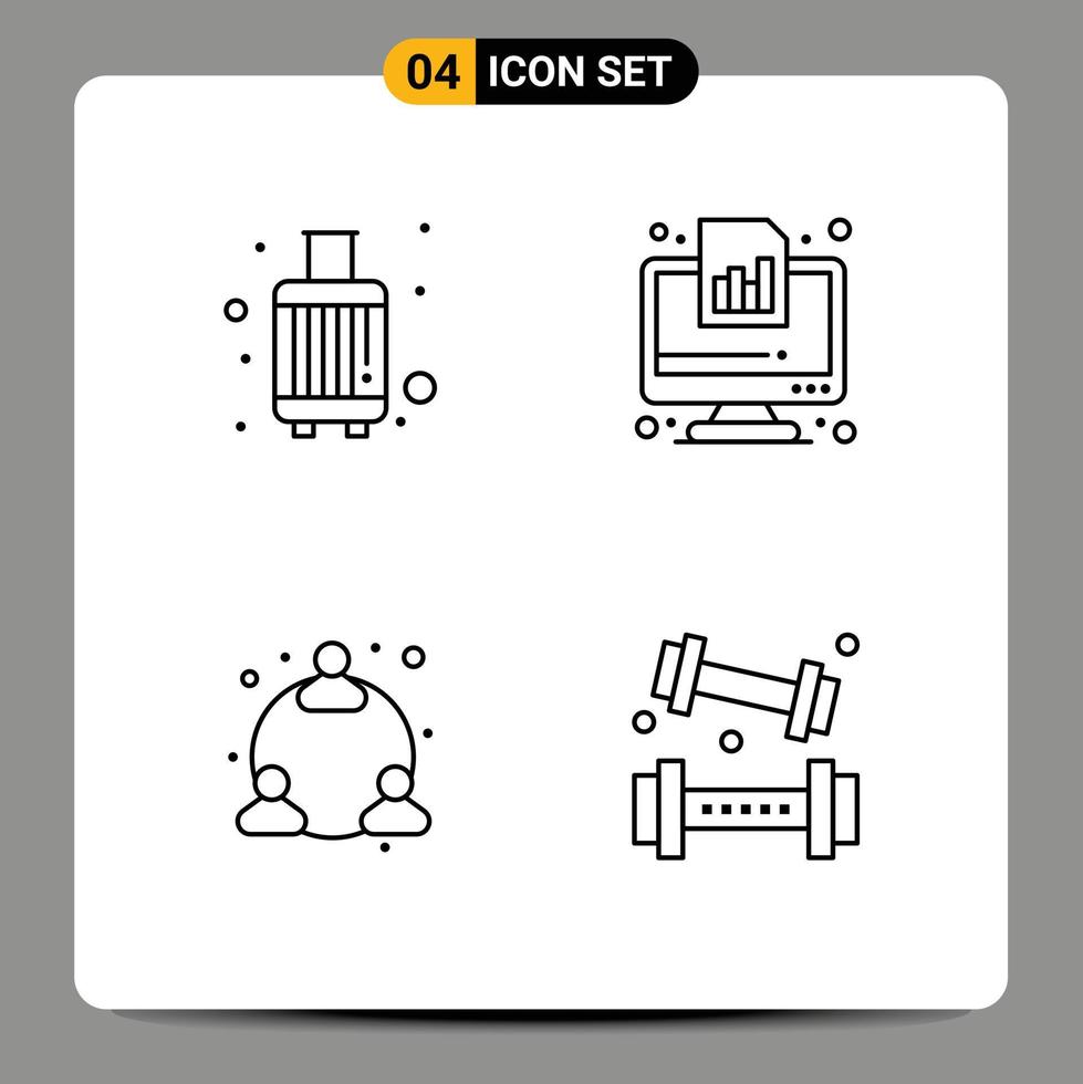 Pack of 4 creative Filledline Flat Colors of baggage report suitcase diagram user Editable Vector Design Elements