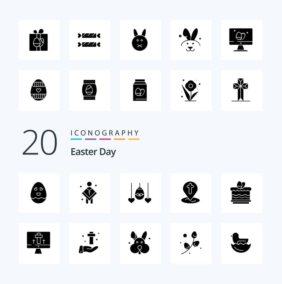 20 Easter Solid Glyph icon Pack like easter pin egg easter location vector