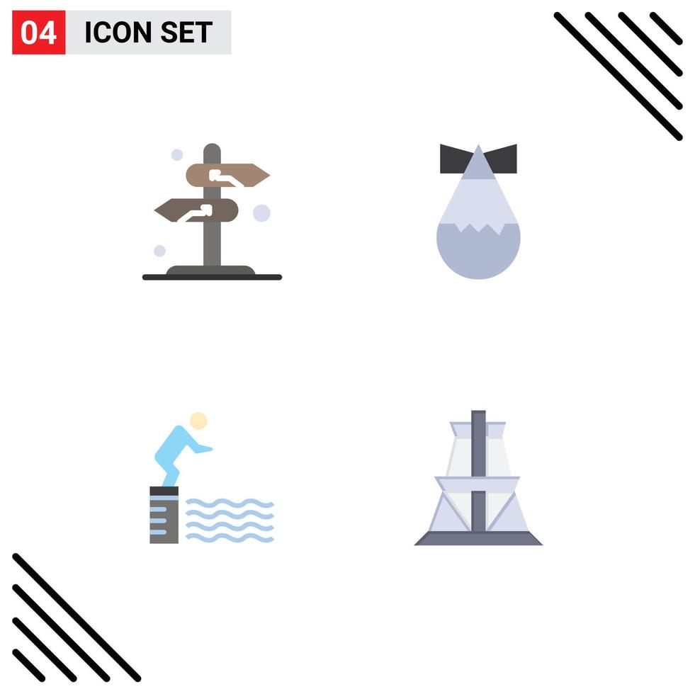 Set of 4 Commercial Flat Icons pack for board jump checkmark military pool Editable Vector Design Elements