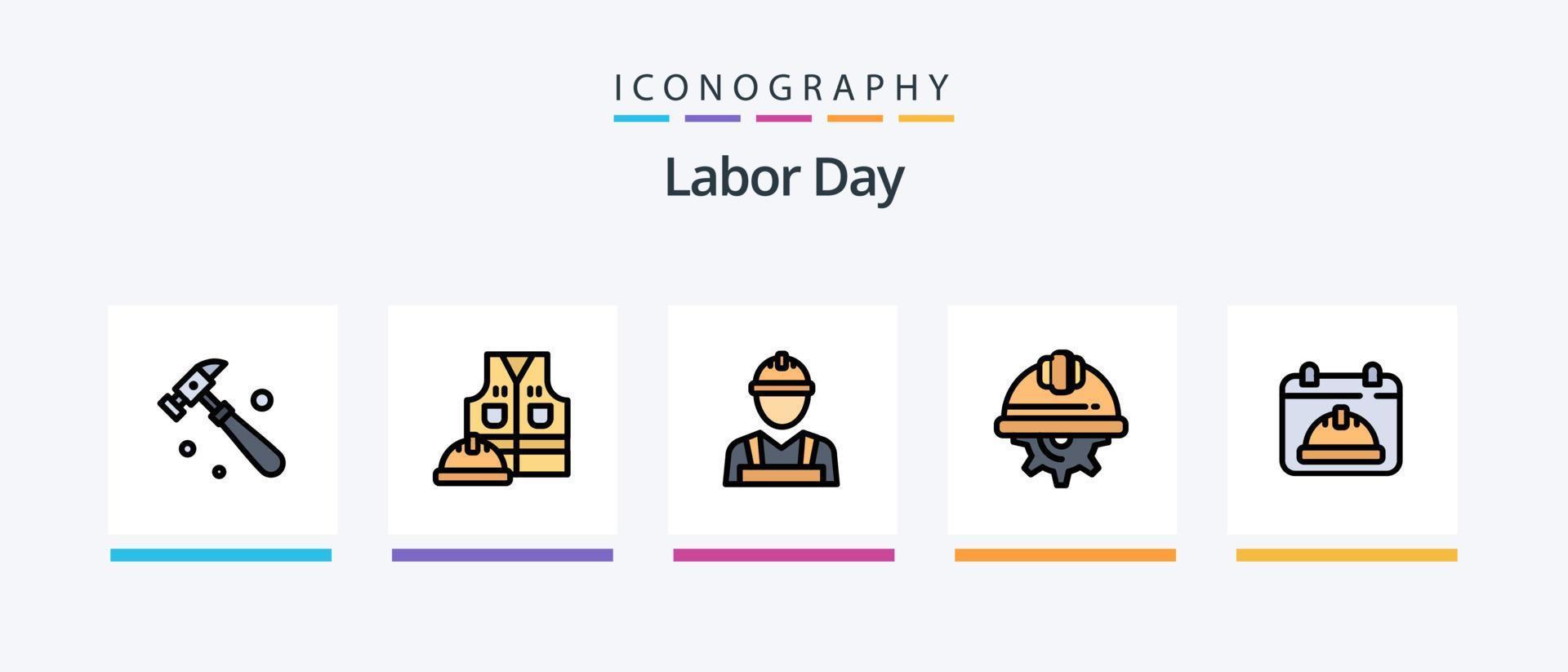 Labor Day Line Filled 5 Icon Pack Including construction . hand tools . labour helmet. helmet. Creative Icons Design vector