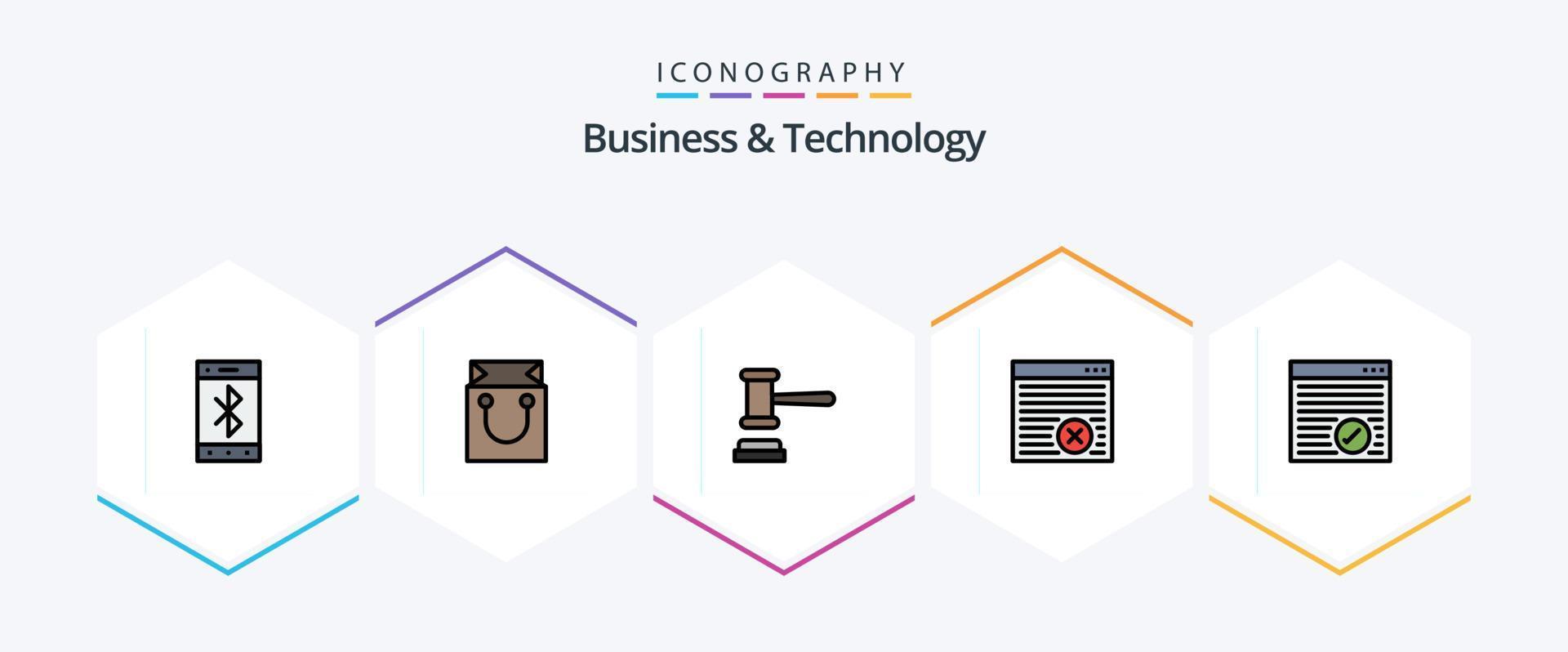 paquete de íconos de 25 líneas completas de negocios y tecnología que incluye . página web. subasta. en línea. navegador vector