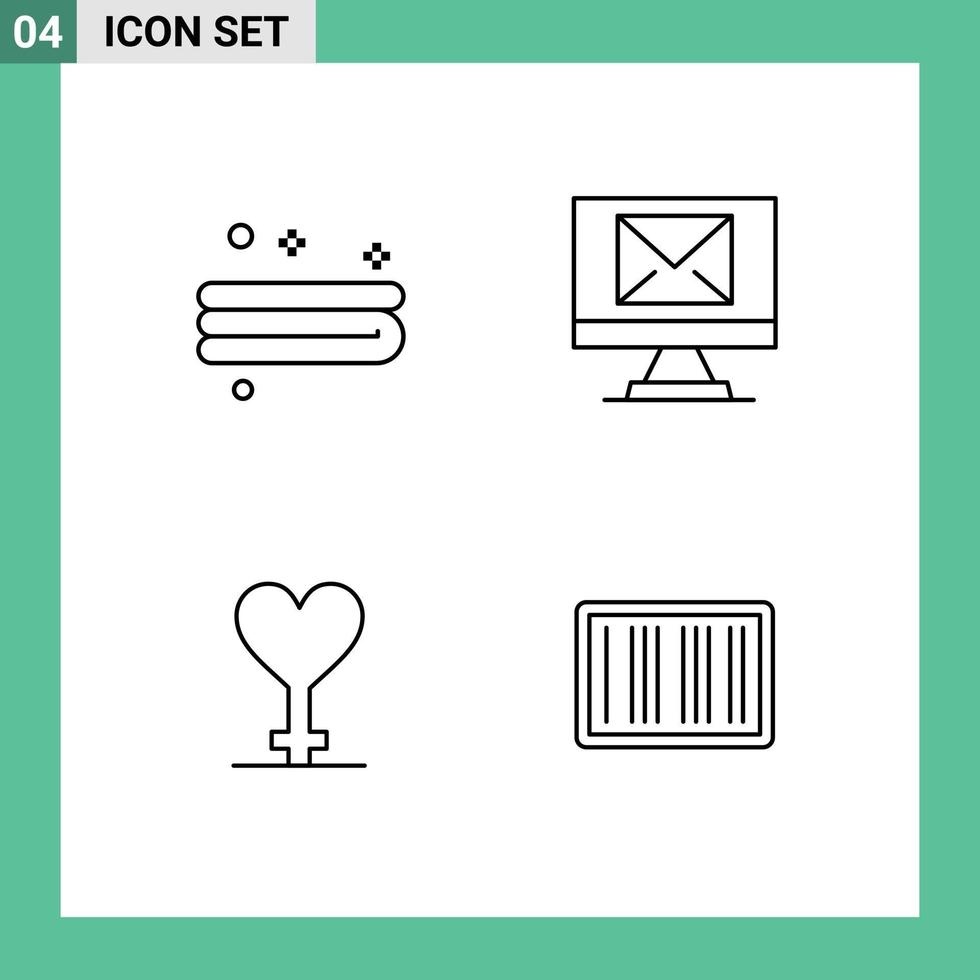 Pack of 4 Modern Filledline Flat Colors Signs and Symbols for Web Print Media such as clean barcode compose heart ecommerce Editable Vector Design Elements