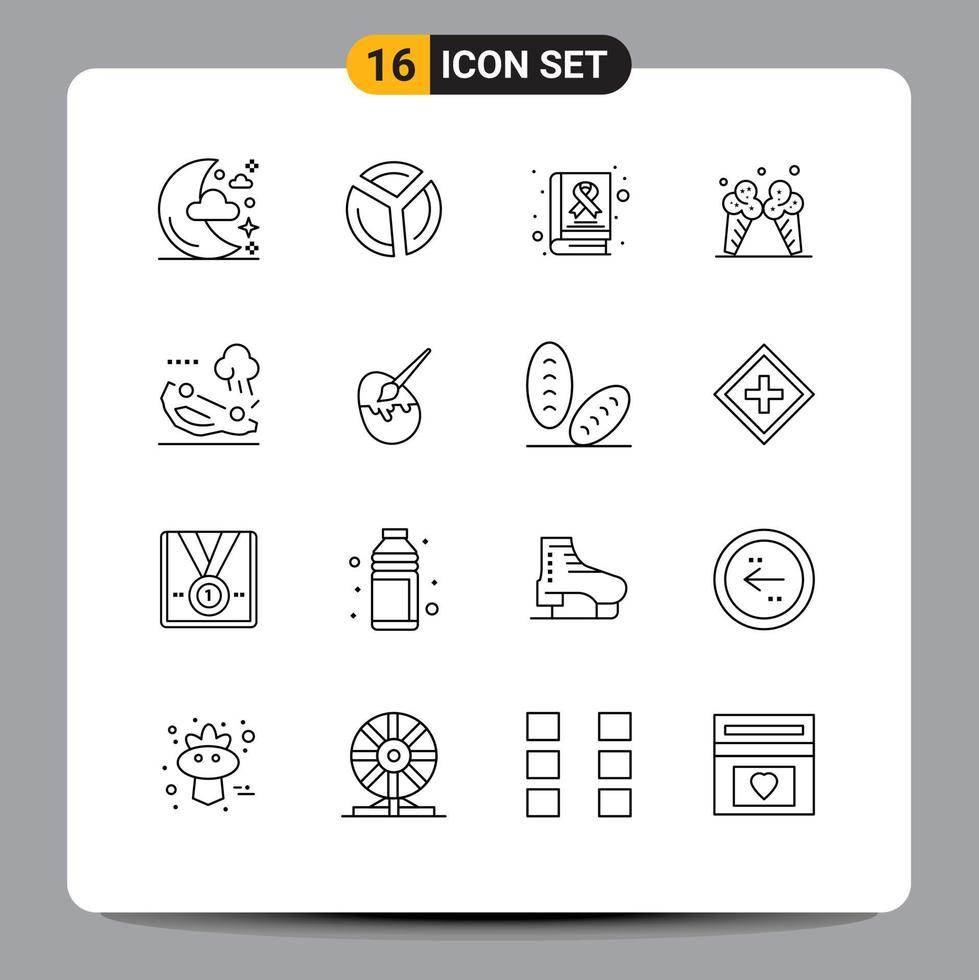 Group of 16 Modern Outlines Set for car american awareness cream icecream Editable Vector Design Elements