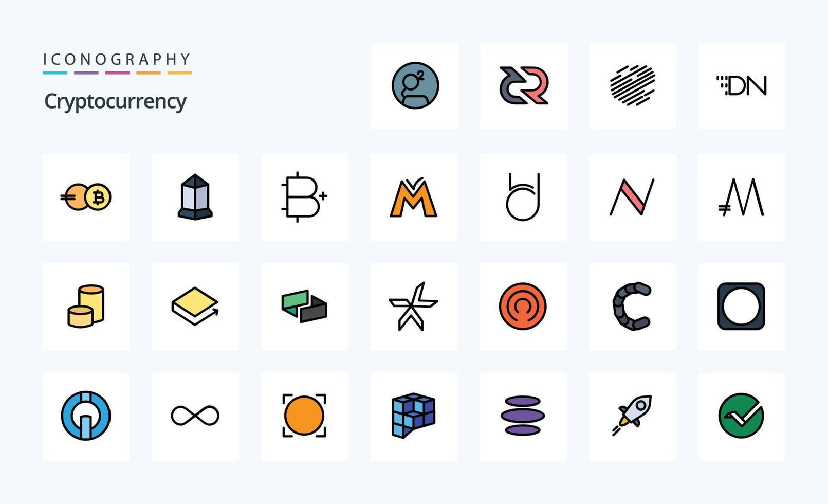 25 Cryptocurrency Line Filled Style icon pack vector