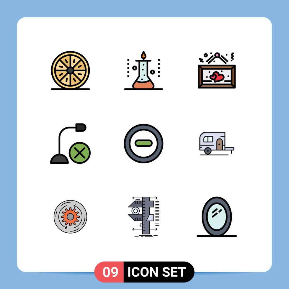 Group of 9 Filledline Flat Colors Signs and Symbols for gadget computers science experiment romantic heart Editable Vector Design Elements