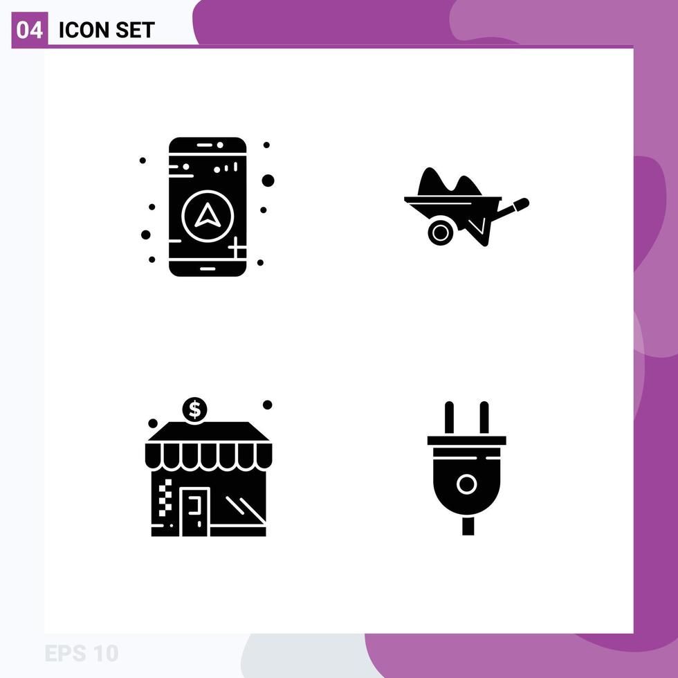 Set of 4 Modern UI Icons Symbols Signs for gps business wheelbarrow garden dollar Editable Vector Design Elements