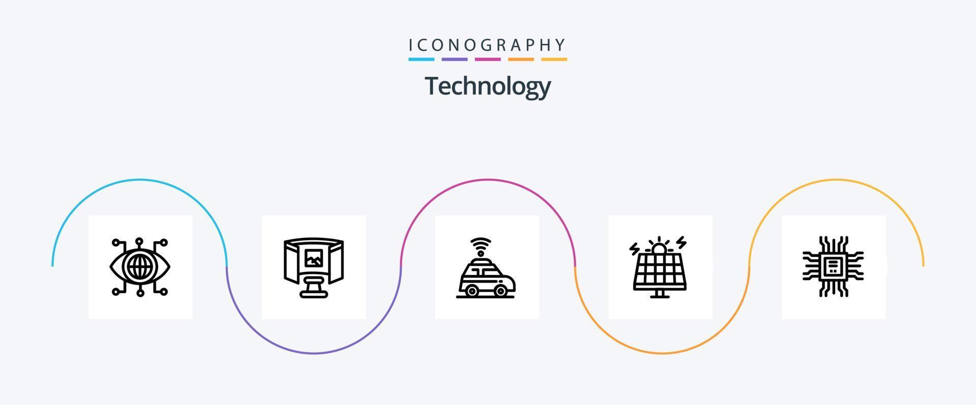 Technology Line 5 Icon Pack Including learning. book. car. solar. environment vector