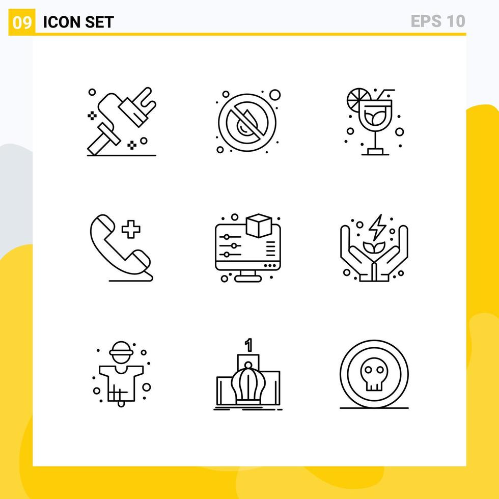 User Interface Pack of 9 Basic Outlines of monitor hospital weather plus medical Editable Vector Design Elements