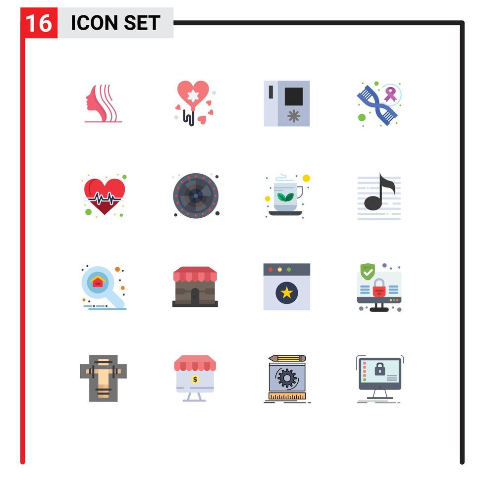 16 Thematic Vector Flat Colors and Editable Symbols of lucky pulse refrigerator heart genome Editable Pack of Creative Vector Design Elements