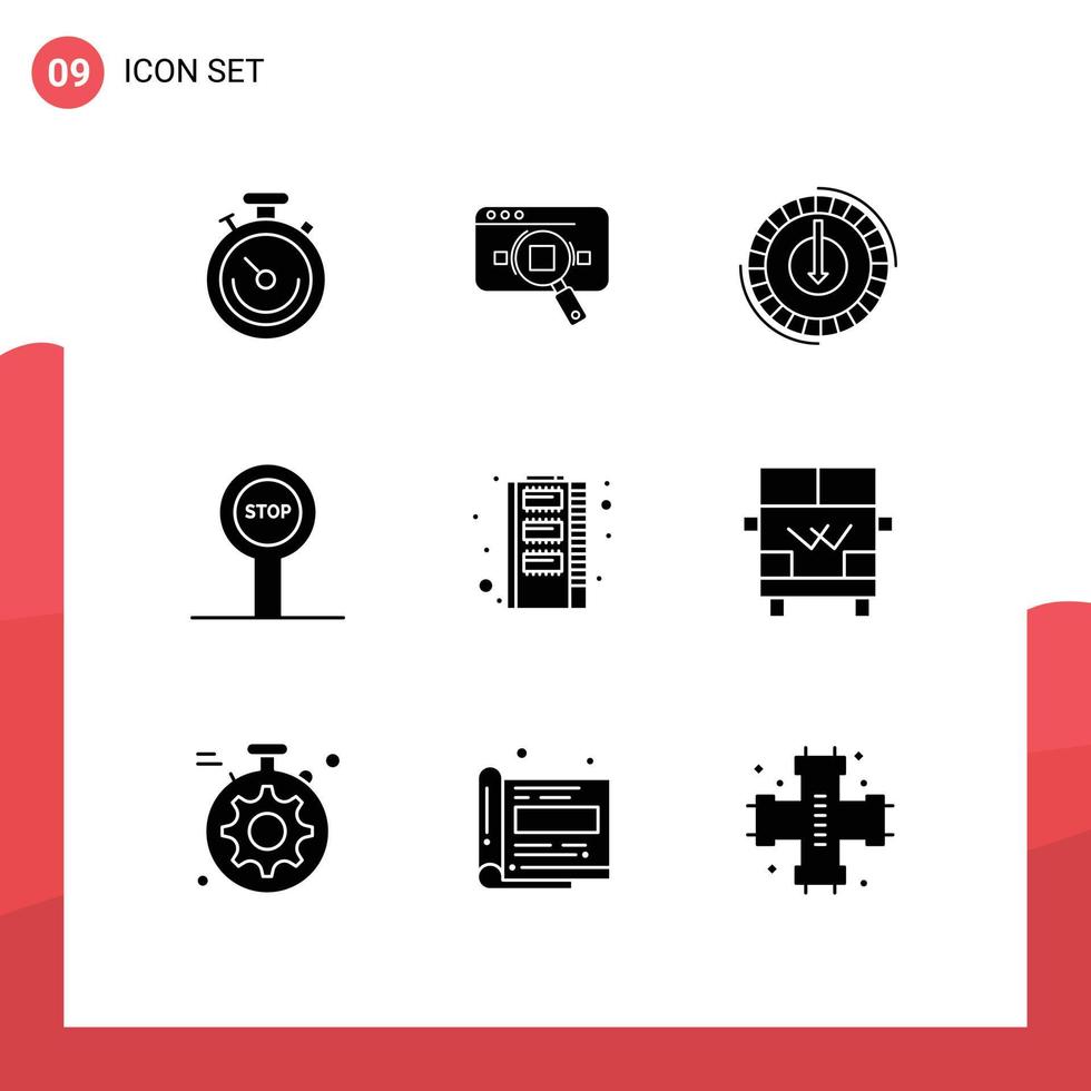 Modern Set of 9 Solid Glyphs and symbols such as stop reduce information lower cost Editable Vector Design Elements