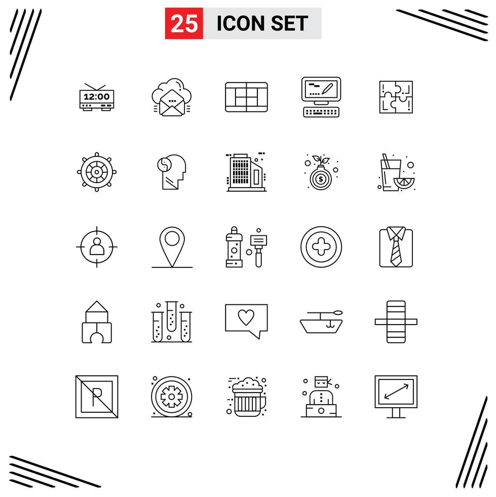 Modern Set of 25 Lines Pictograph of sport game message puzzle keyboard Editable Vector Design Elements