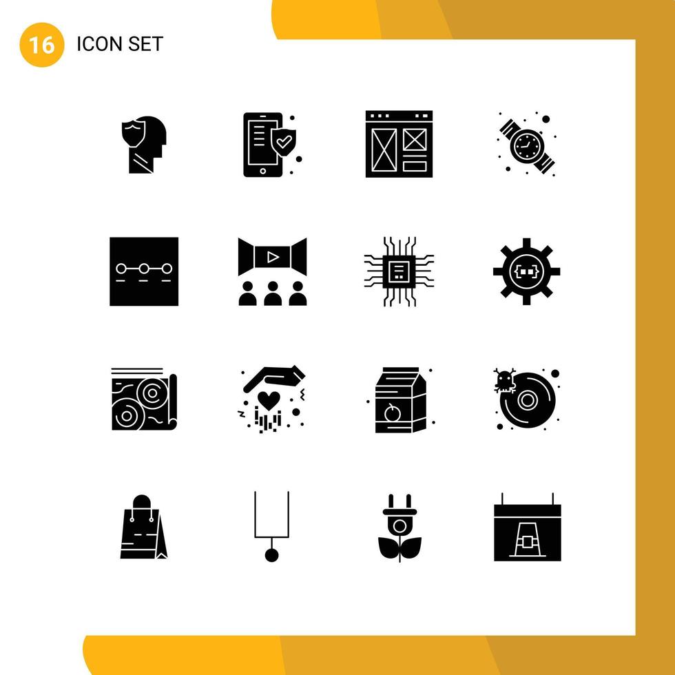 Pictogram Set of 16 Simple Solid Glyphs of layout time shield digital page Editable Vector Design Elements