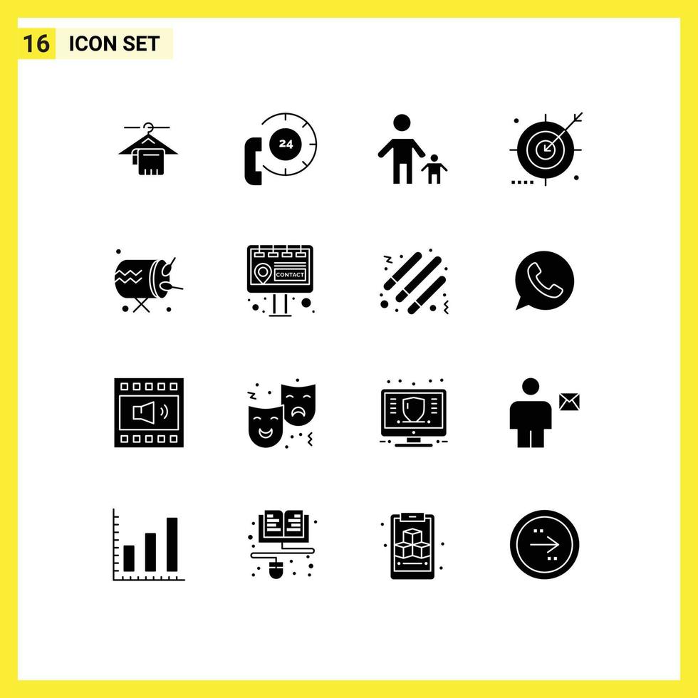 16 Universal Solid Glyph Signs Symbols of optimization engine help audience father Editable Vector Design Elements