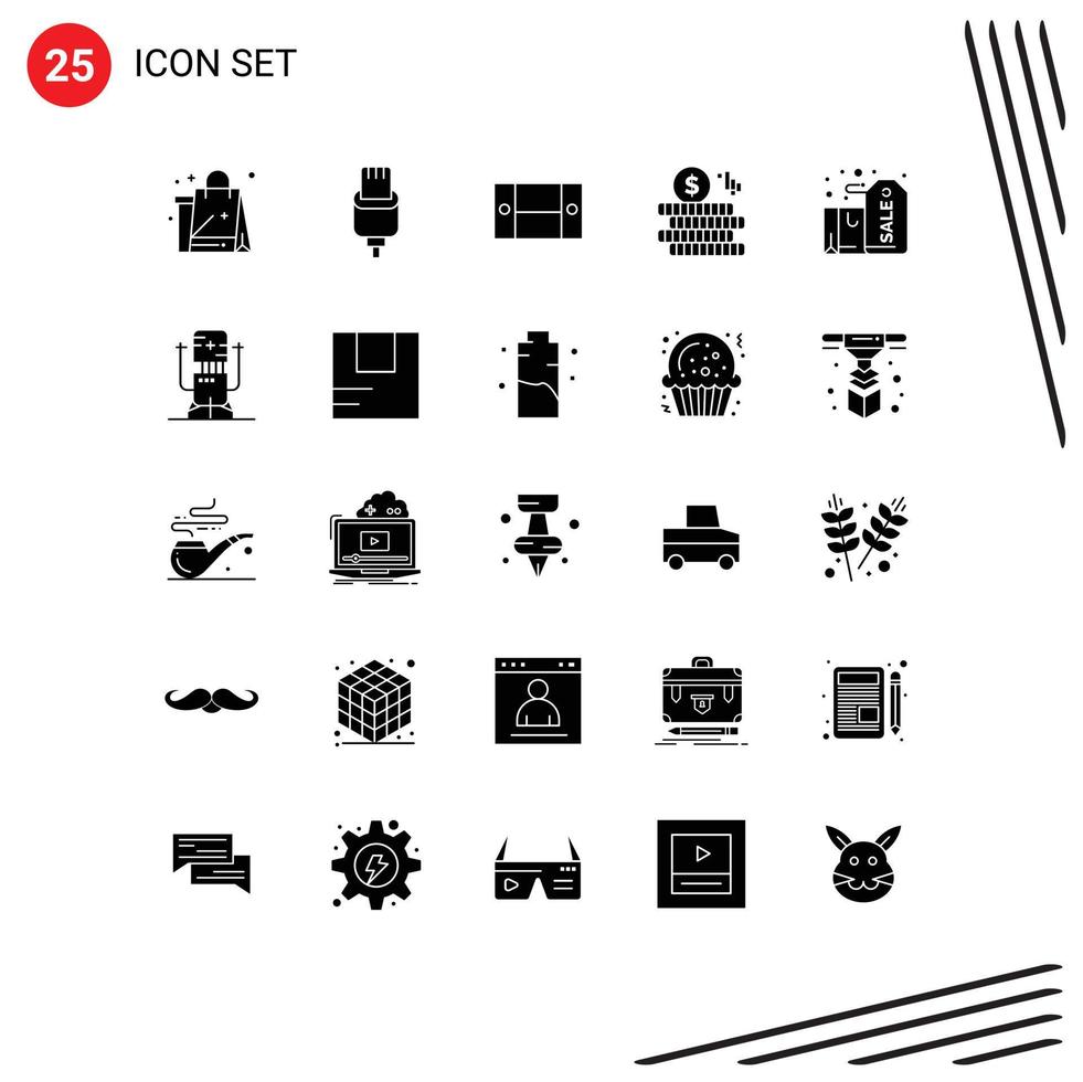 Stock Vector Icon Pack of 25 Line Signs and Symbols for box doller lightning coin home appliances Editable Vector Design Elements