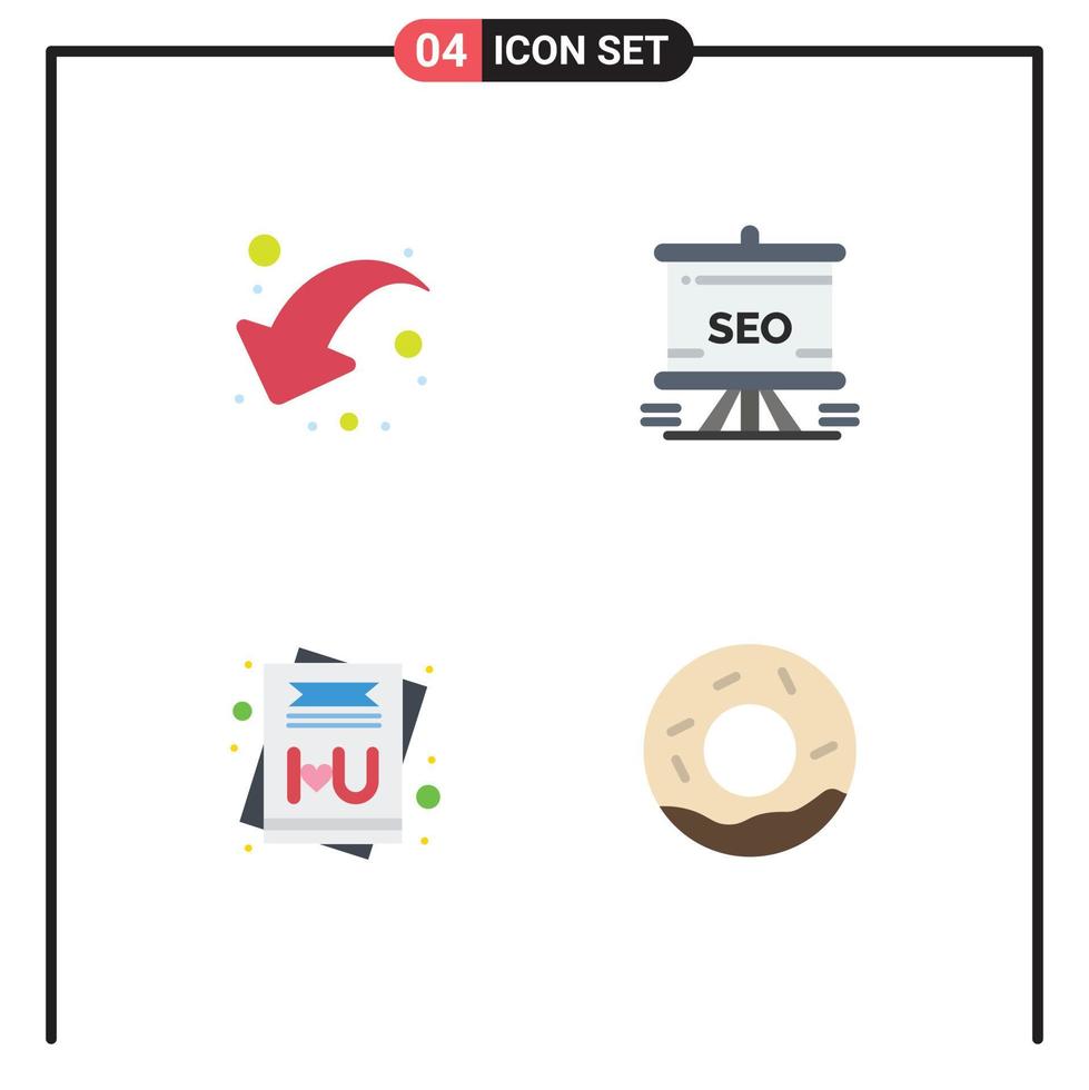 Pack of 4 Modern Flat Icons Signs and Symbols for Web Print Media such as arrow card left seo message Editable Vector Design Elements