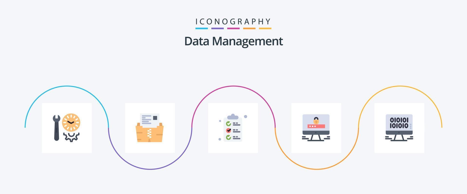 paquete de iconos planos de gestión de datos 5 que incluye seguridad. Internet. expediente. computadora. compras vector