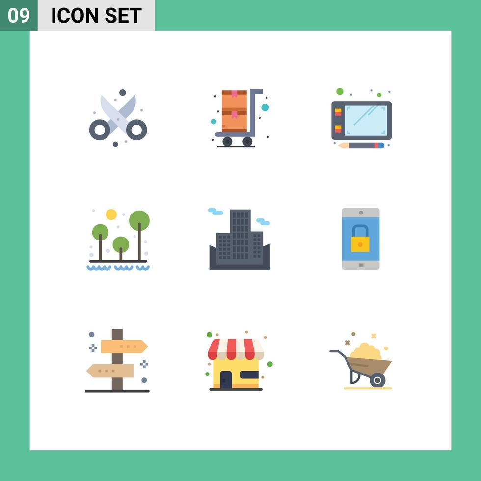 9 Universal Flat Colors Set for Web and Mobile Applications business tree pen survival forest Editable Vector Design Elements