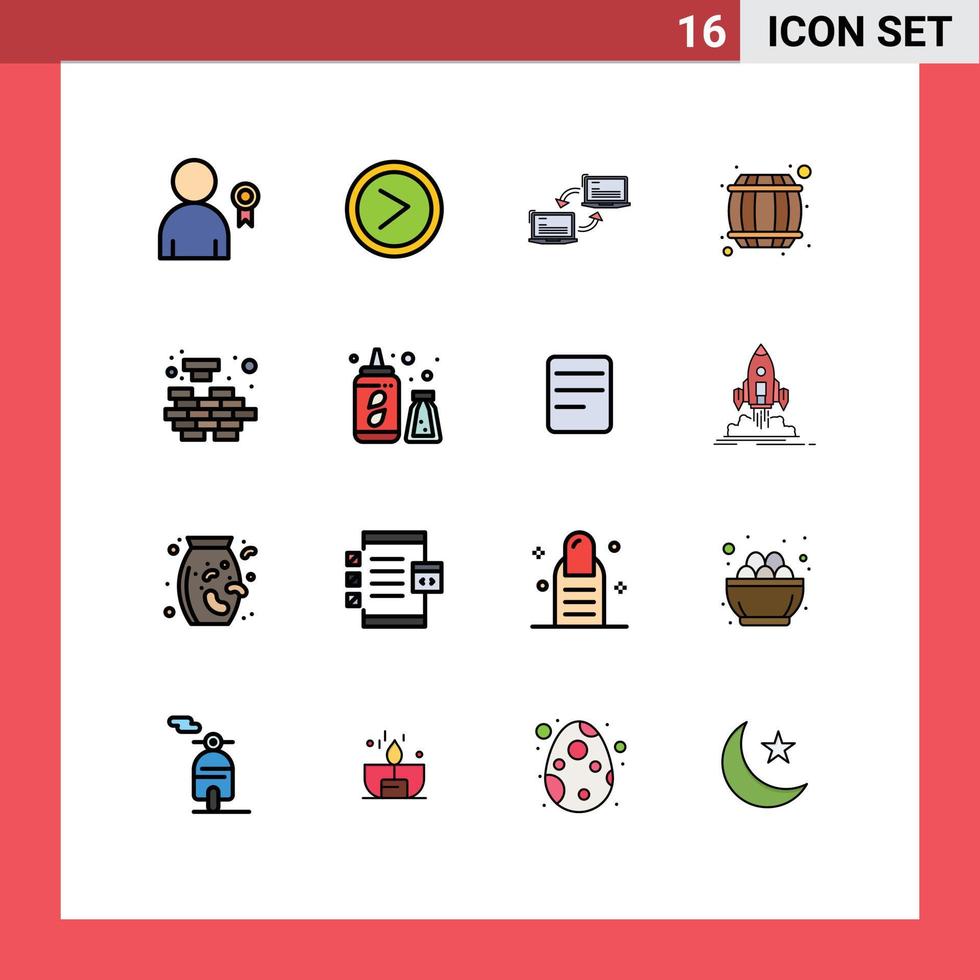 16 User Interface Flat Color Filled Line Pack of modern Signs and Symbols of logic container computer beer barrel sync Editable Creative Vector Design Elements