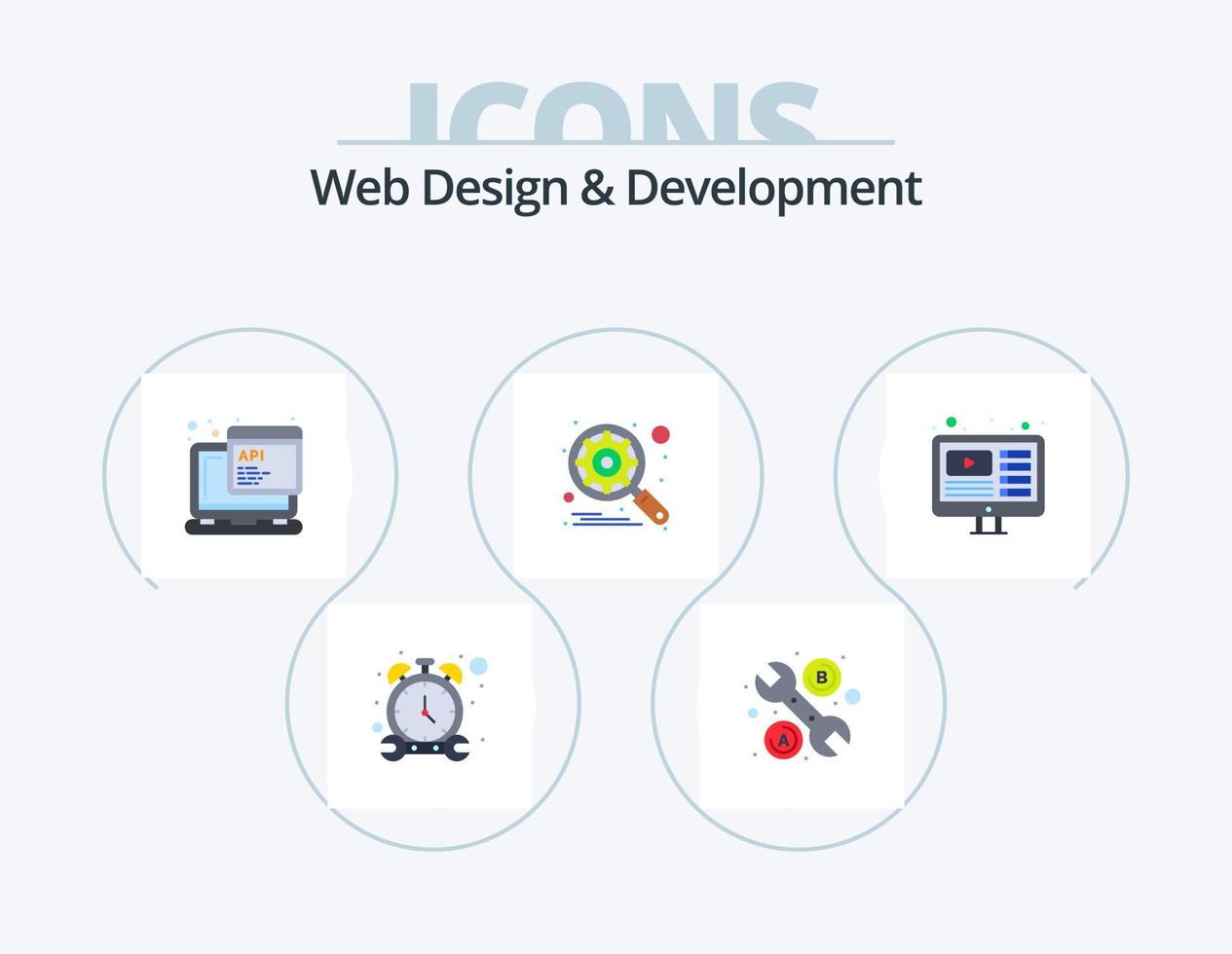 Web Design And Development Flat Icon Pack 5 Icon Design. you tuber. design. javascript. setting. gear vector