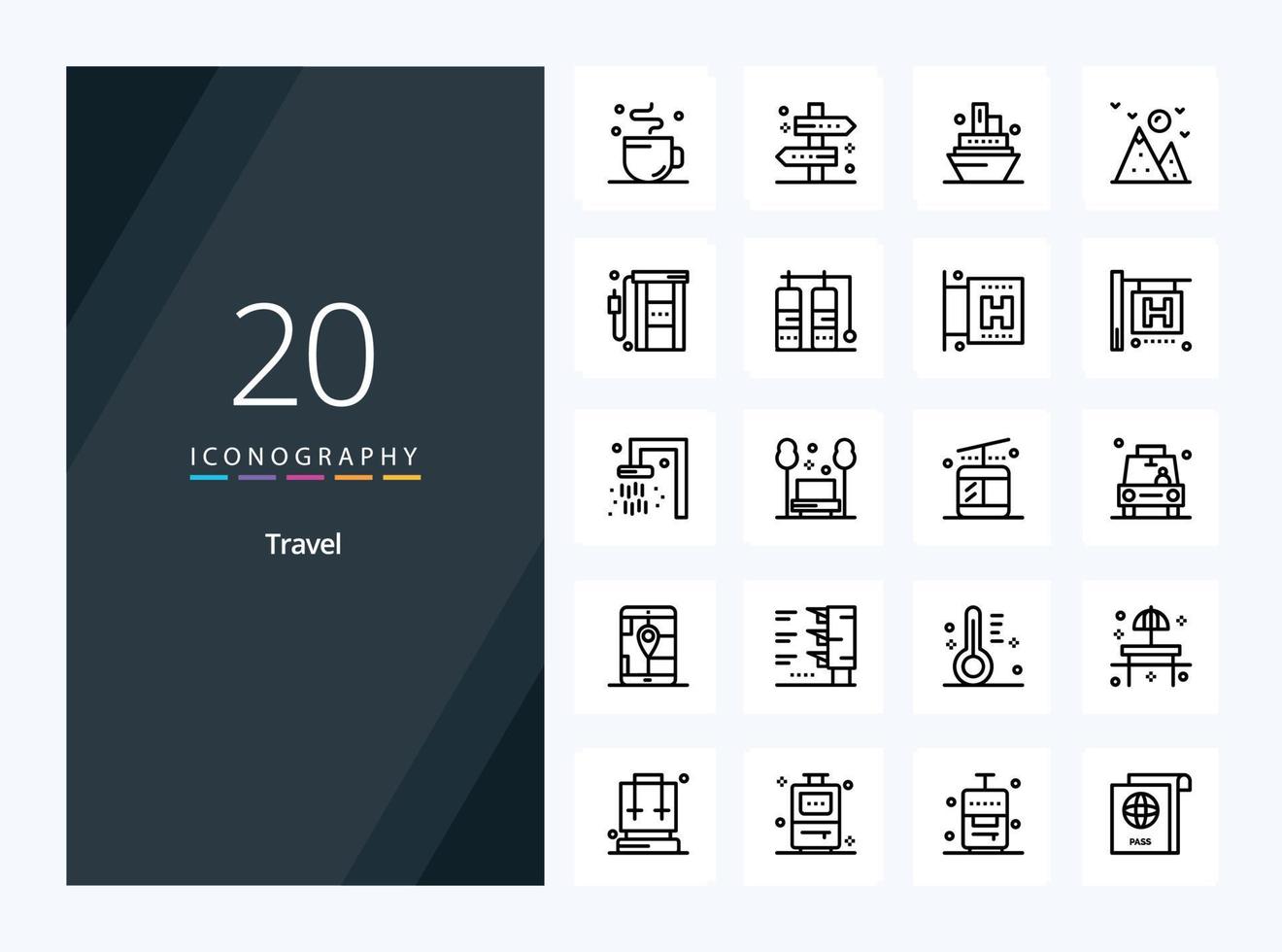 20 icono de contorno de viaje para presentación vector