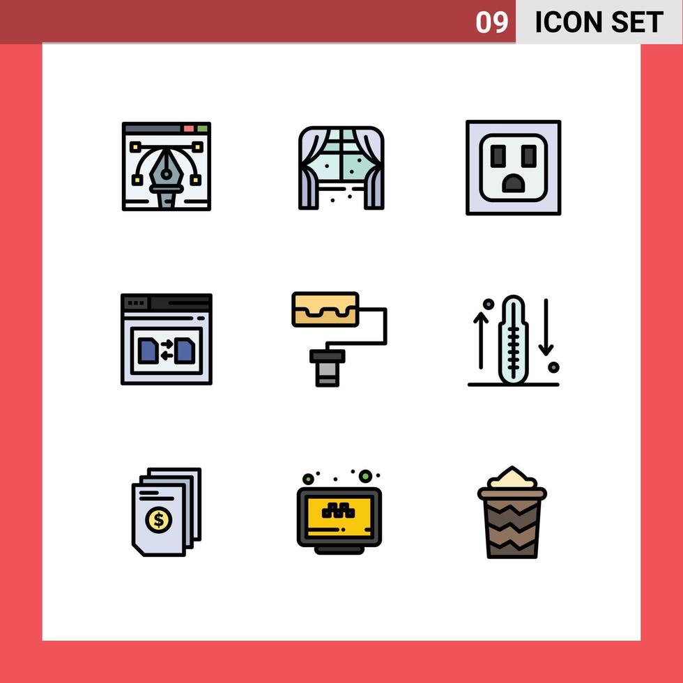 Set of 9 Vector Filledline Flat Colors on Grid for disease pattern electric share web Editable Vector Design Elements