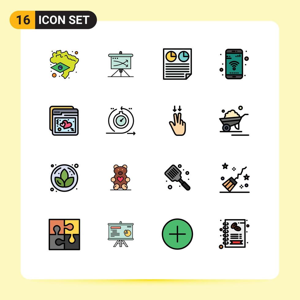 16 User Interface Flat Color Filled Line Pack of modern Signs and Symbols of internet phone data mobile report Editable Creative Vector Design Elements