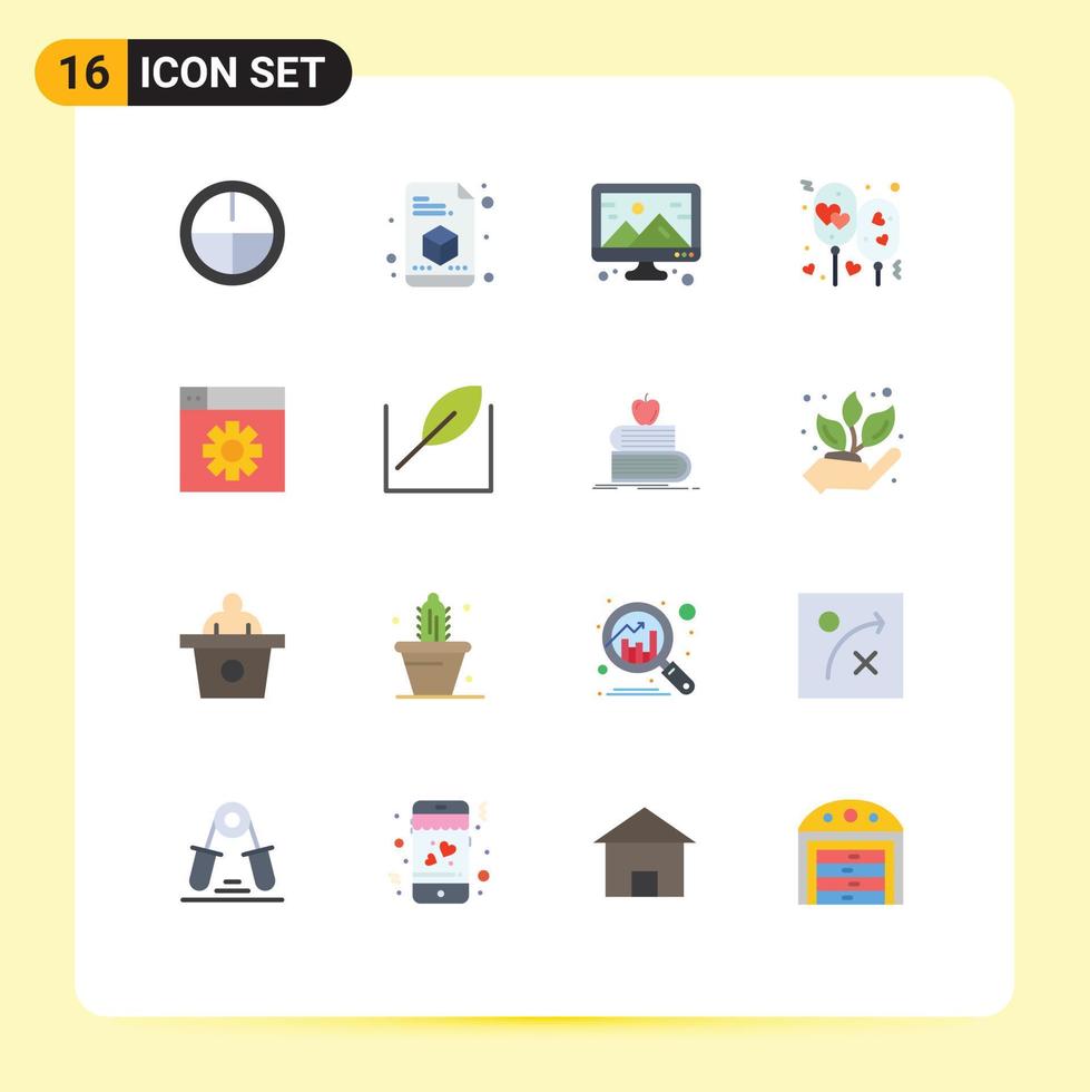 Universal Icon Symbols Group of 16 Modern Flat Colors of setting web computer romantic love Editable Pack of Creative Vector Design Elements