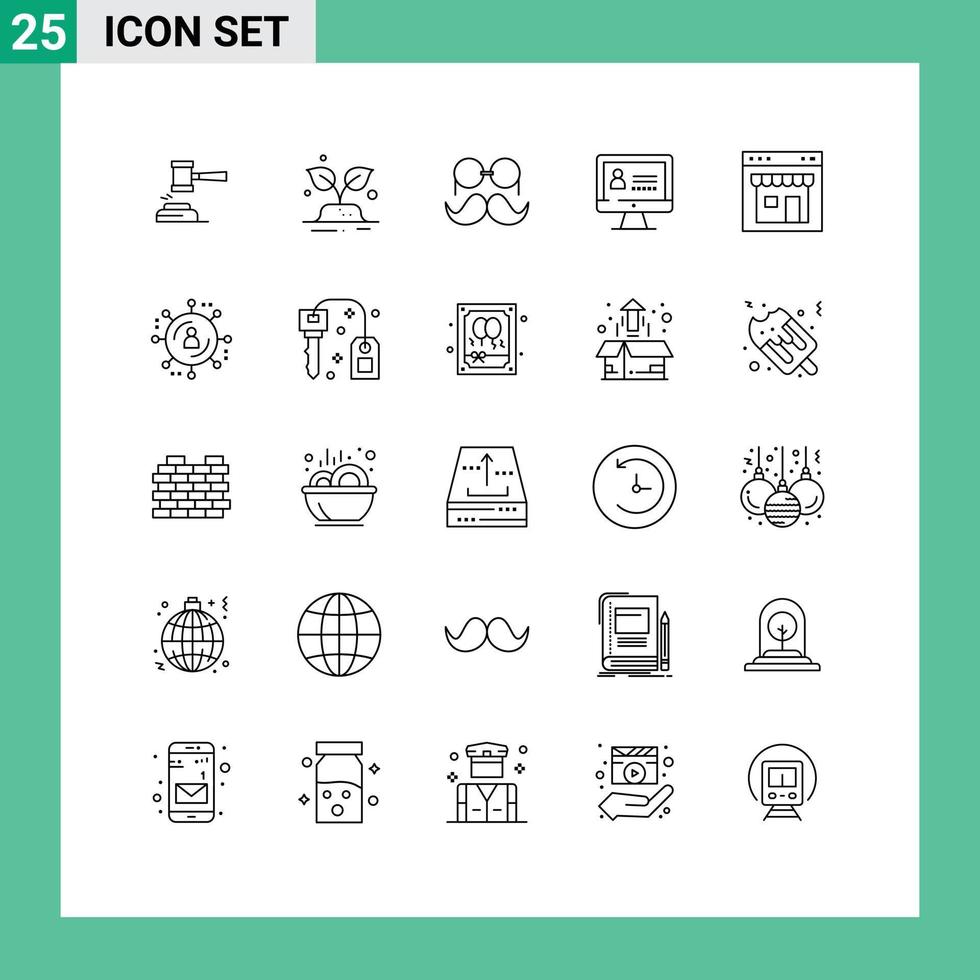 Line Pack of 25 Universal Symbols of computer glasses green movember moustache Editable Vector Design Elements