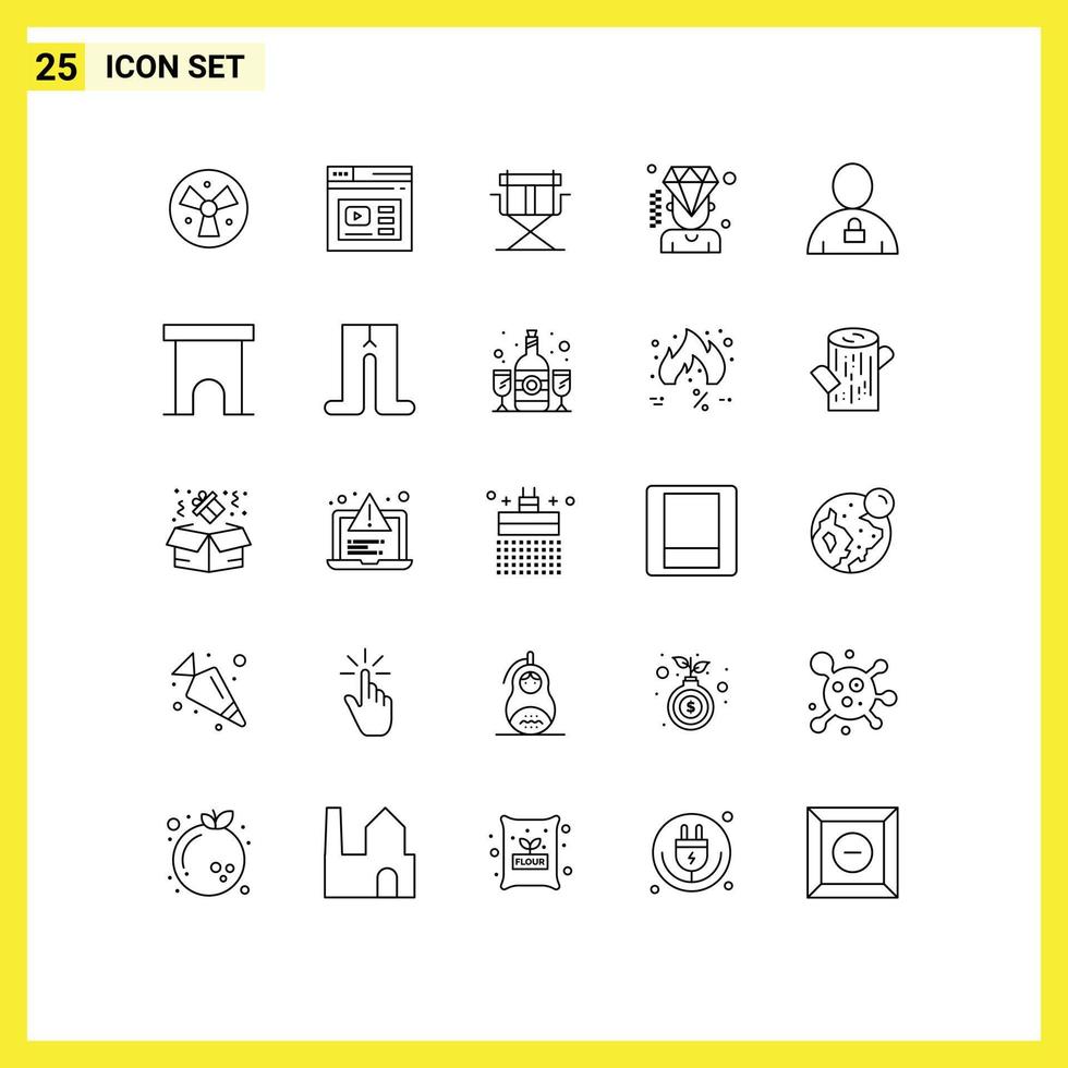 25 Universal Line Signs Symbols of avatar diamond video man foldable Editable Vector Design Elements