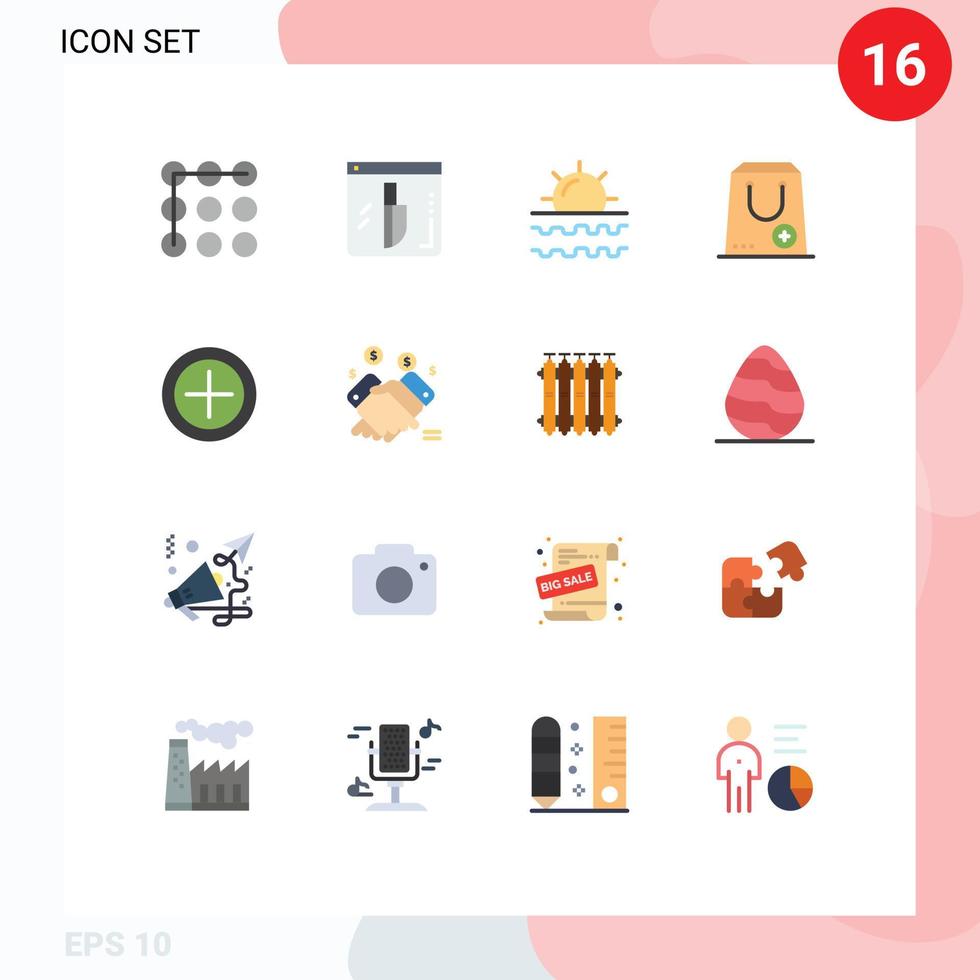 Group of 16 Modern Flat Colors Set for finance e sea commerce add Editable Pack of Creative Vector Design Elements