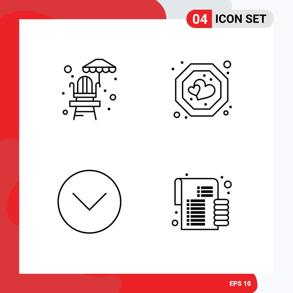 4 Thematic Vector Filledline Flat Colors and Editable Symbols of life guard chair media player favorite tag budget Editable Vector Design Elements