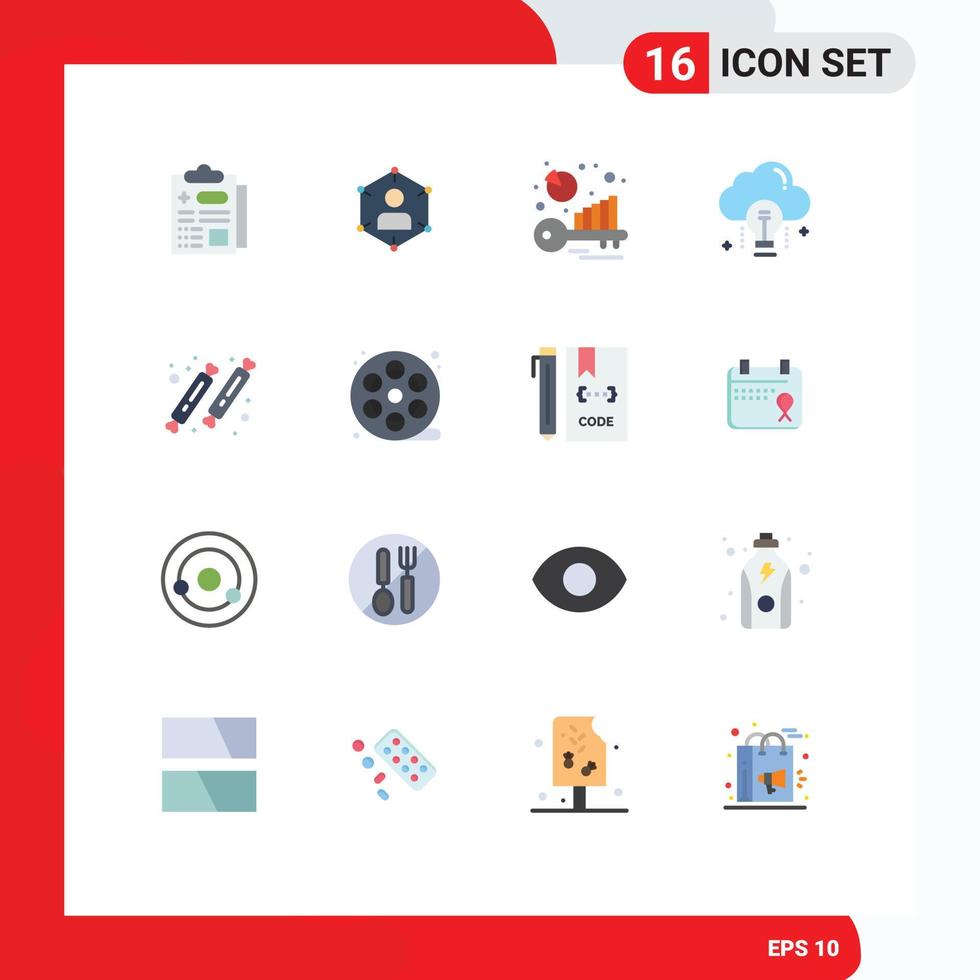 conjunto de 16 iconos de interfaz de usuario modernos signos de símbolos para idea de bombilla palabra clave de nube social paquete editable de elementos de diseño de vectores creativos