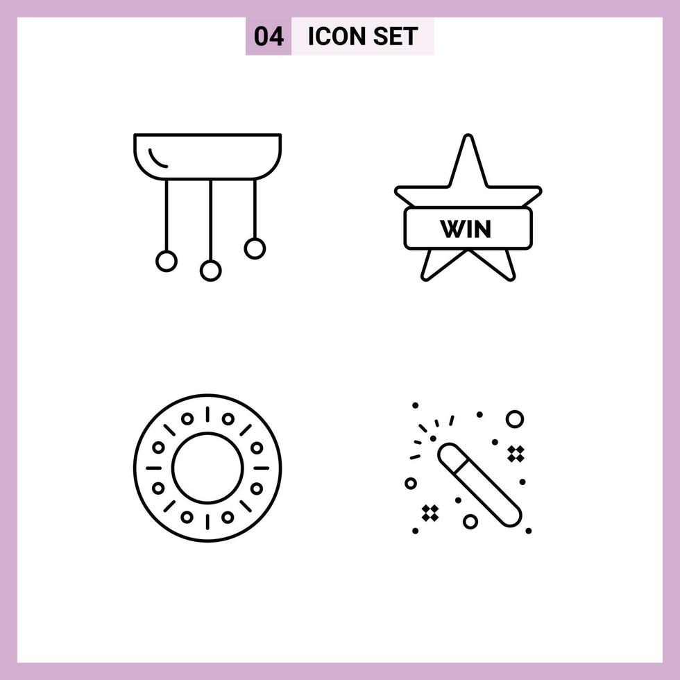 Set of 4 Modern UI Icons Symbols Signs for chandelier bakery interior badges food Editable Vector Design Elements