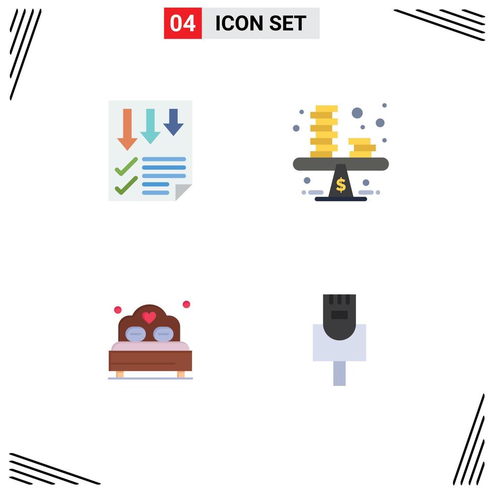 Pack of 4 creative Flat Icons of arrows coins paper business love Editable Vector Design Elements