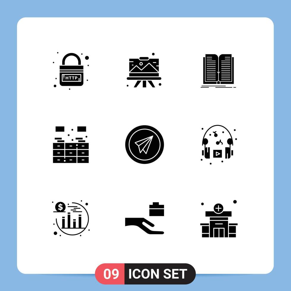 Set of 9 Modern UI Icons Symbols Signs for rack cabinet graphic bookcase tranfer Editable Vector Design Elements