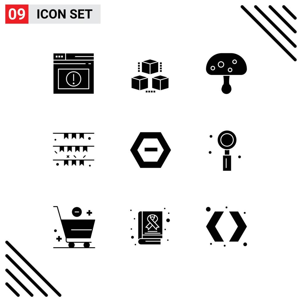 Set of 9 Modern UI Icons Symbols Signs for hexagon ireland mushroom garland banner Editable Vector Design Elements