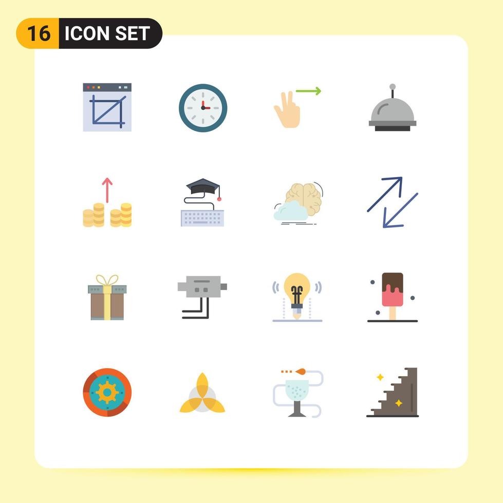conjunto de 16 iconos de interfaz de usuario modernos símbolos signos para dinero en efectivo herramienta alarma de hotel paquete editable de elementos de diseño de vectores creativos