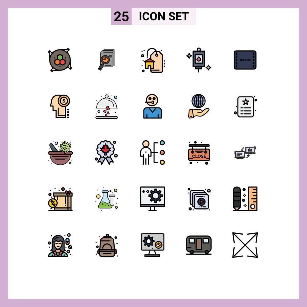 Universal Icon Symbols Group of 25 Modern Filled line Flat Colors of treatment medical chart bag real estate Editable Vector Design Elements