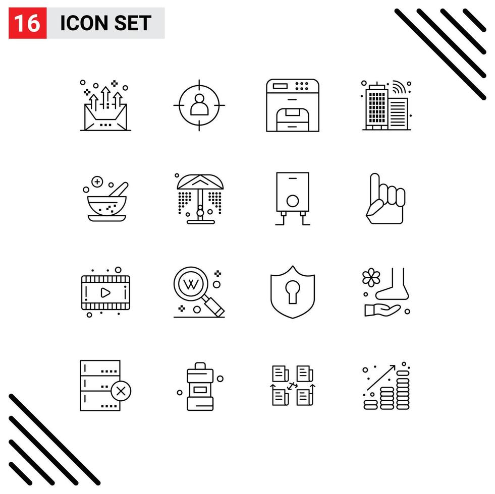 16 Thematic Vector Outlines and Editable Symbols of healthcare infrastructure target building machine Editable Vector Design Elements