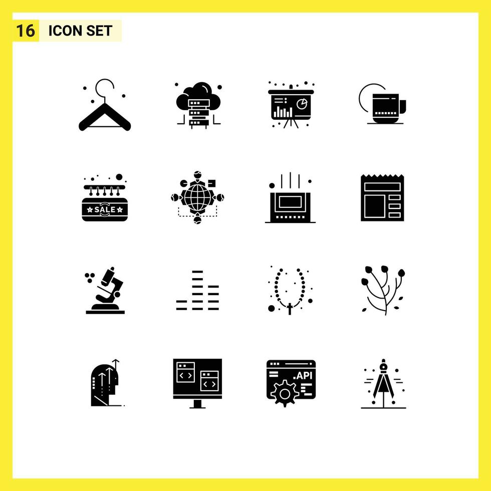 16 Universal Solid Glyph Signs Symbols of function sign information sale service Editable Vector Design Elements