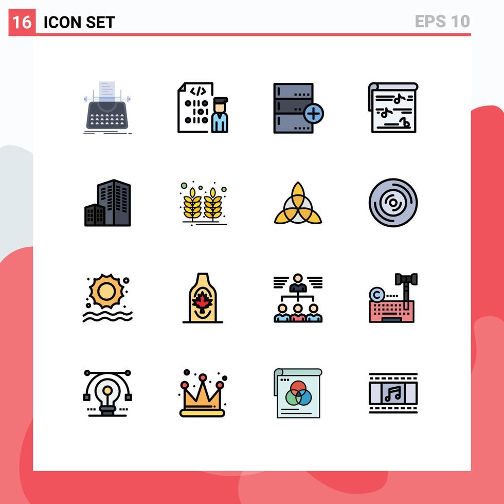 Flat Color Filled Line Pack of 16 Universal Symbols of music album programmer database base Editable Creative Vector Design Elements