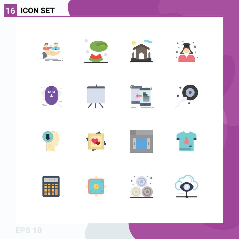 Group of 16 Flat Colors Signs and Symbols for evil school home graduation education Editable Pack of Creative Vector Design Elements