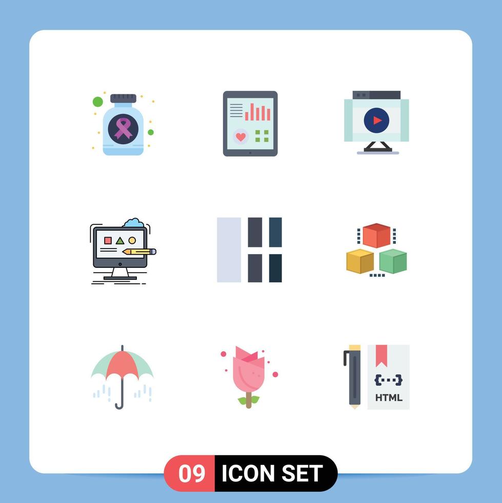 User Interface Pack of 9 Basic Flat Colors of digital computer patient report art player Editable Vector Design Elements