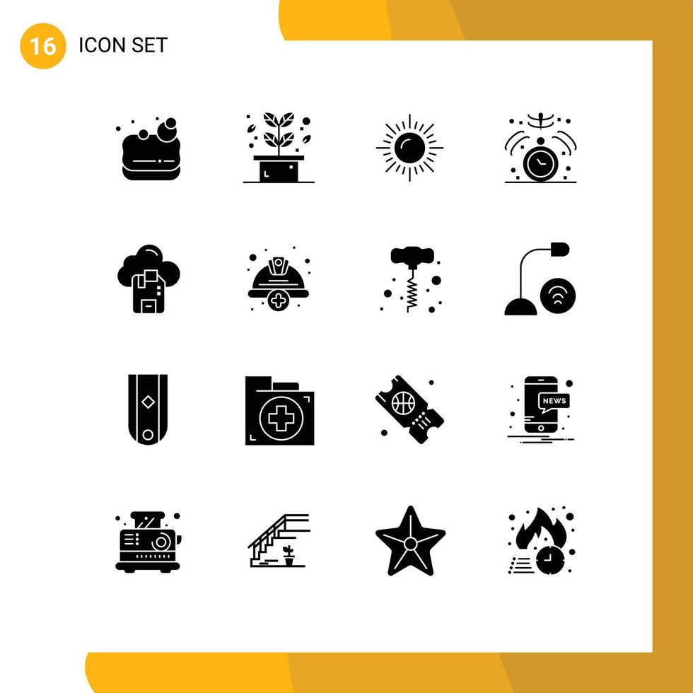 16 Universal Solid Glyph Signs Symbols of server microchip nature cloud hypnosis Editable Vector Design Elements