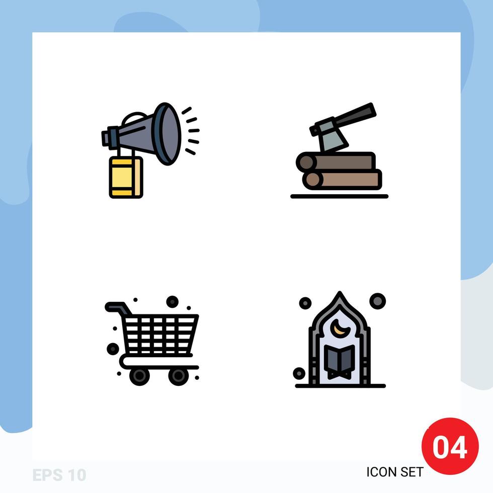 Group of 4 Modern Filledline Flat Colors Set for air shopping fan log cart Editable Vector Design Elements
