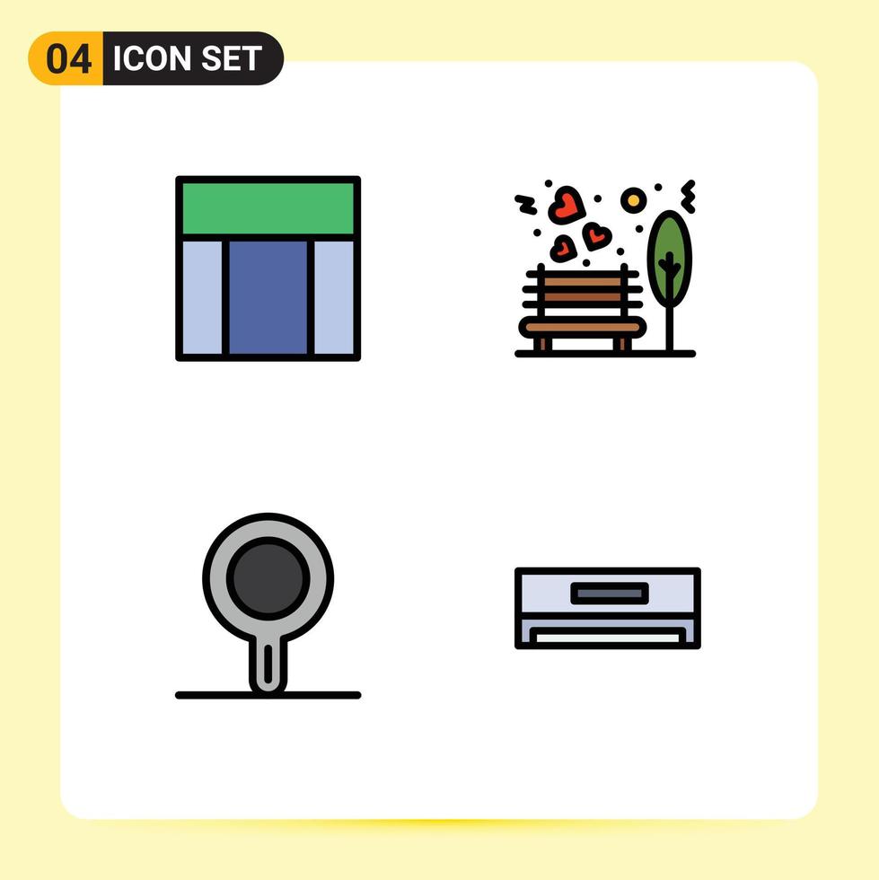 Modern Set of 4 Filledline Flat Colors and symbols such as layout kitchen website outdoor stew pan Editable Vector Design Elements