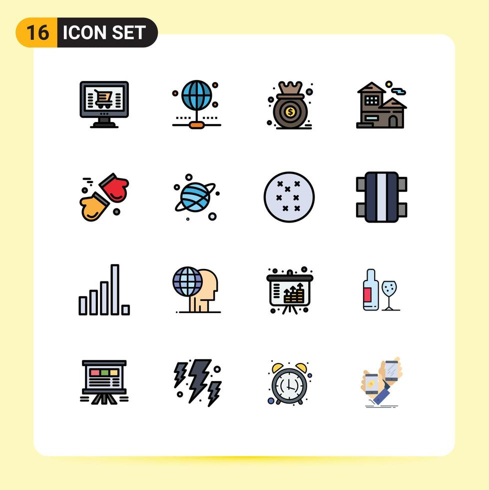 16 Universal Flat Color Filled Line Signs Symbols of arctic real estate chart building home Editable Creative Vector Design Elements